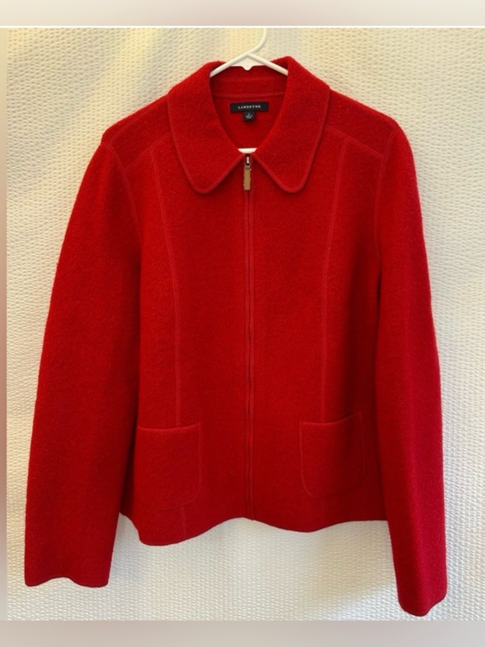 Lands' End Red 100% Wool Zip Front Jacket Collared Blazer Size 12